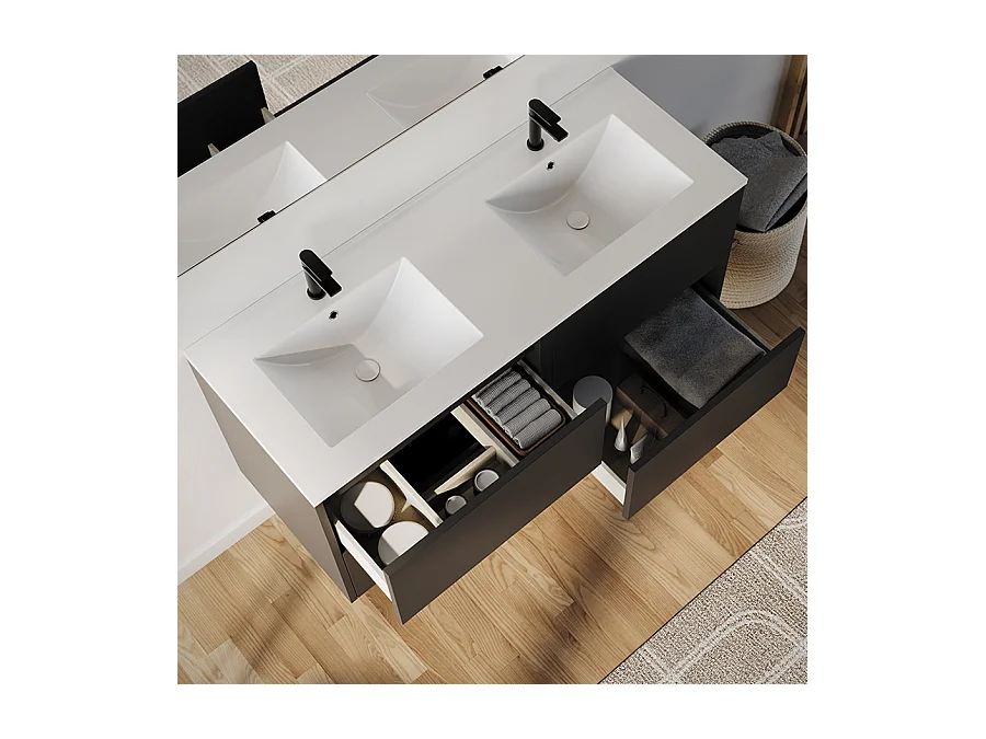 Meuble de salle de bain 120cm avec double vasque - 4 tiroirs - sans miroir - noir - MONA