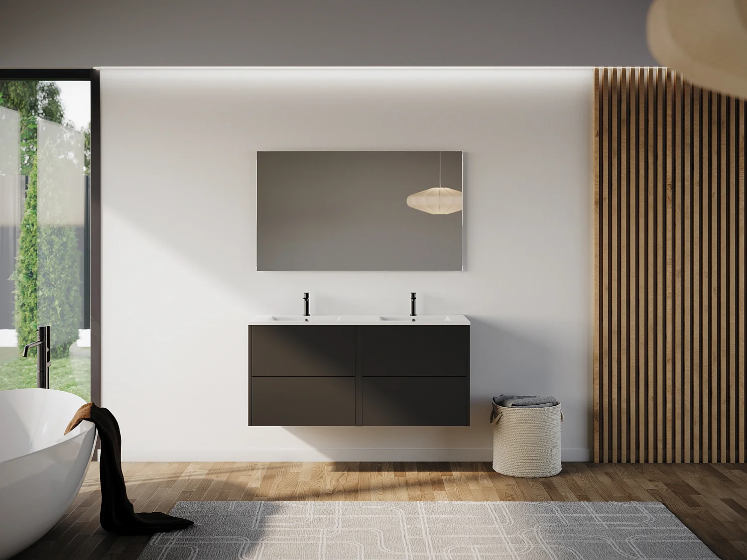 Meuble de salle de bain 120cm avec double vasque - 4 tiroirs - sans miroir - noir - MONA