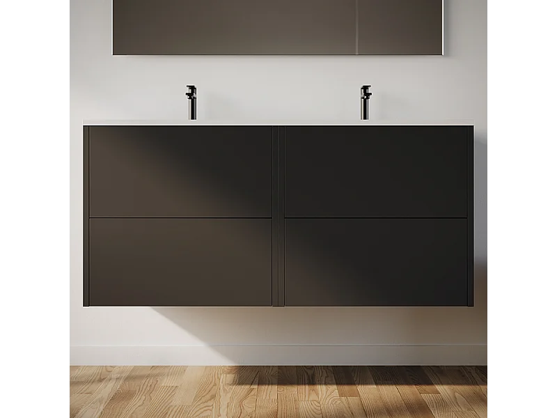 Meuble de salle de bain 120cm avec double vasque - 4 tiroirs - sans miroir - noir - MONA