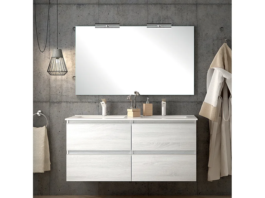 Meuble de salle de bain 140cm double vasque - 4 tiroirs - BALEA - hibernian (bois blanchi)