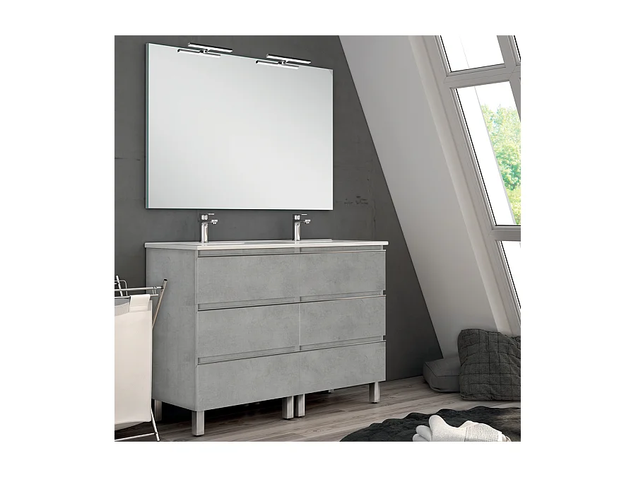 Meuble de salle de bain 120cm double vasque - 6 tiroirs - PALMA - ciment (gris)