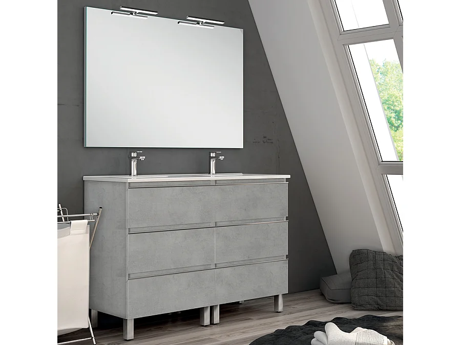 Meuble de salle de bain 120cm double vasque - 6 tiroirs - PALMA - ciment (gris)