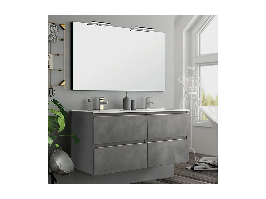 Meuble de salle de bain 120cm double vasque - 4 tiroirs - BALEA - ciment (gris)
