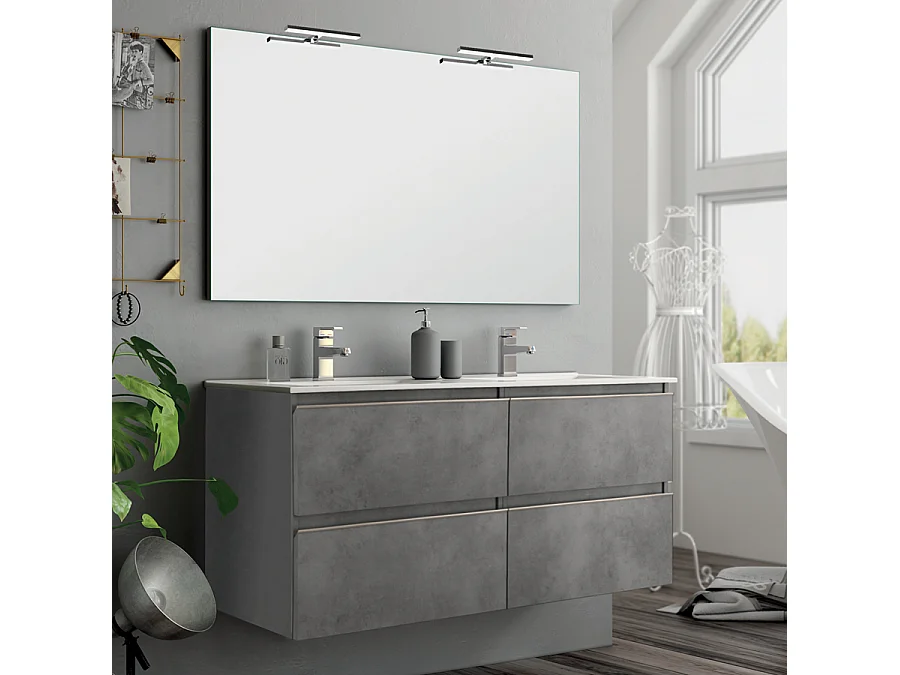 Meuble de salle de bain 120cm double vasque - 4 tiroirs - BALEA - ciment (gris)