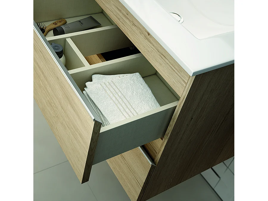 Meuble de salle de bain avec vasques à bords arrondies BALEA et miroir Led STAM - Blanc - 120cm