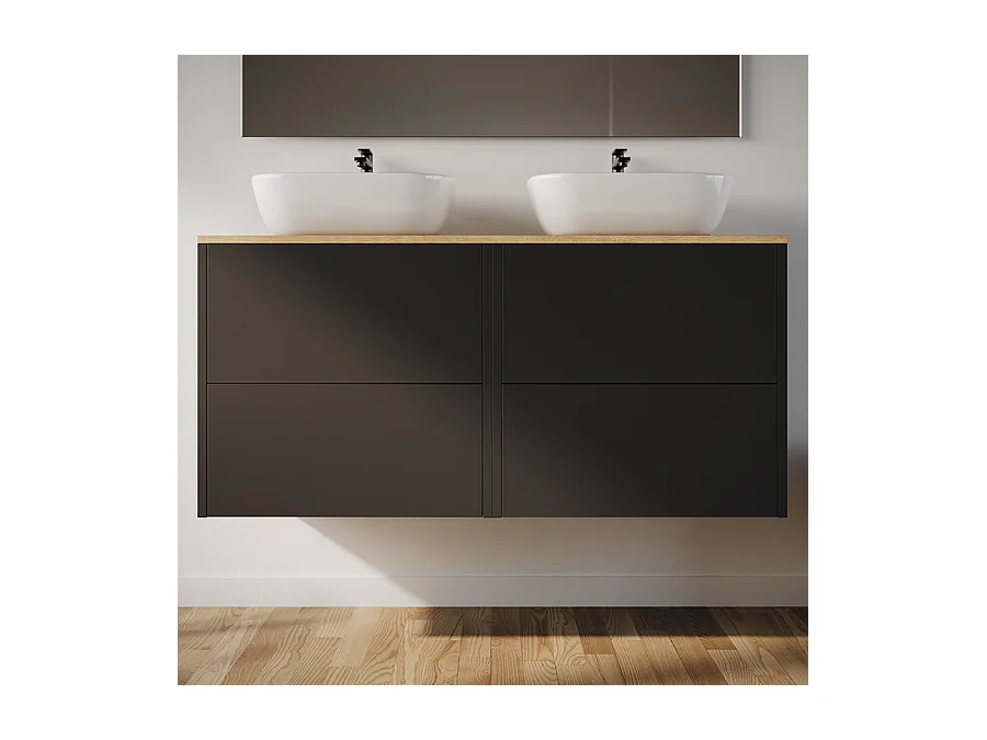 Meuble de salle de bain 120cm avec vasque à poser arrondie - 4 tiroirs - sans miroir - noir - MONA