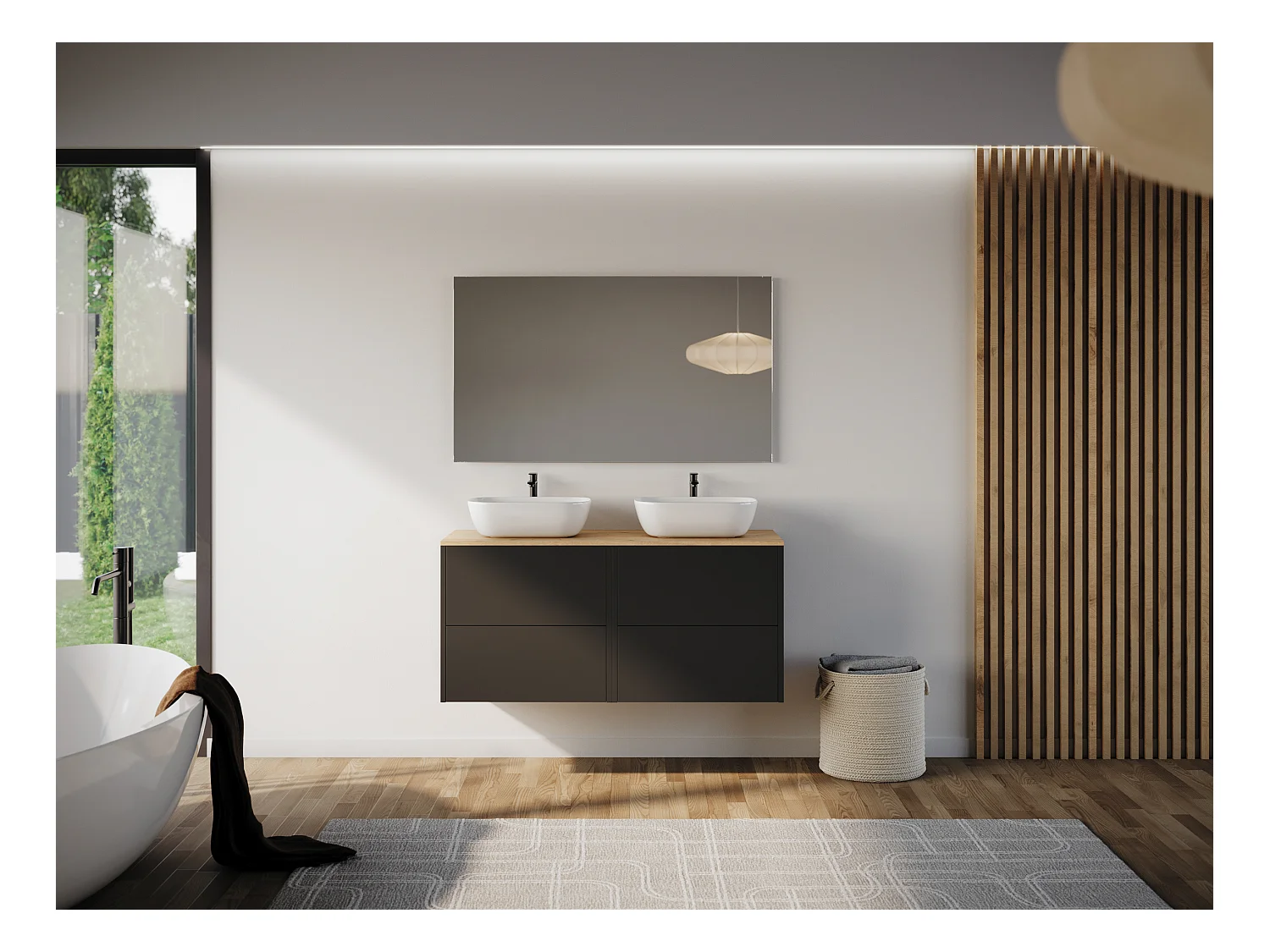 Meuble de salle de bain 120cm avec vasque à poser arrondie - 4 tiroirs - sans miroir - noir - MONA