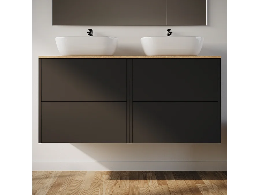 Meuble de salle de bain 120cm avec vasque à poser arrondie - 4 tiroirs - sans miroir - noir - MONA