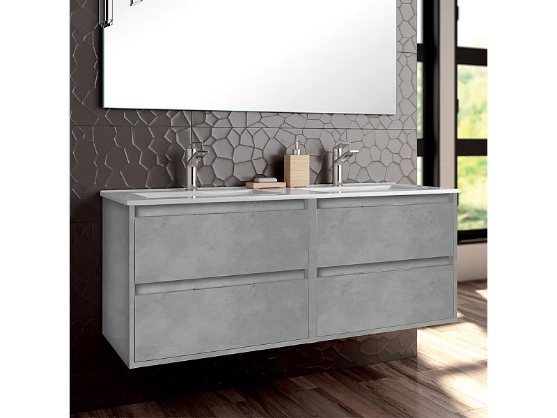 Meuble de salle de bain 120cm double vasque - 4 tiroirs - sans miroir - IRIS - ciment (gris)