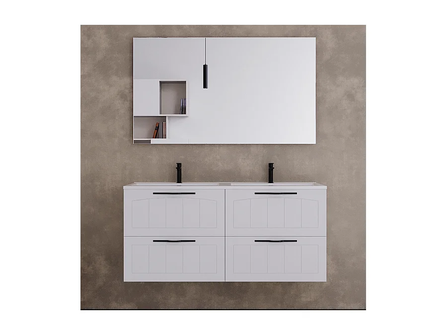 Meuble de salle de bain 140cm double vasque - 4 tiroirs - blanc - PIA