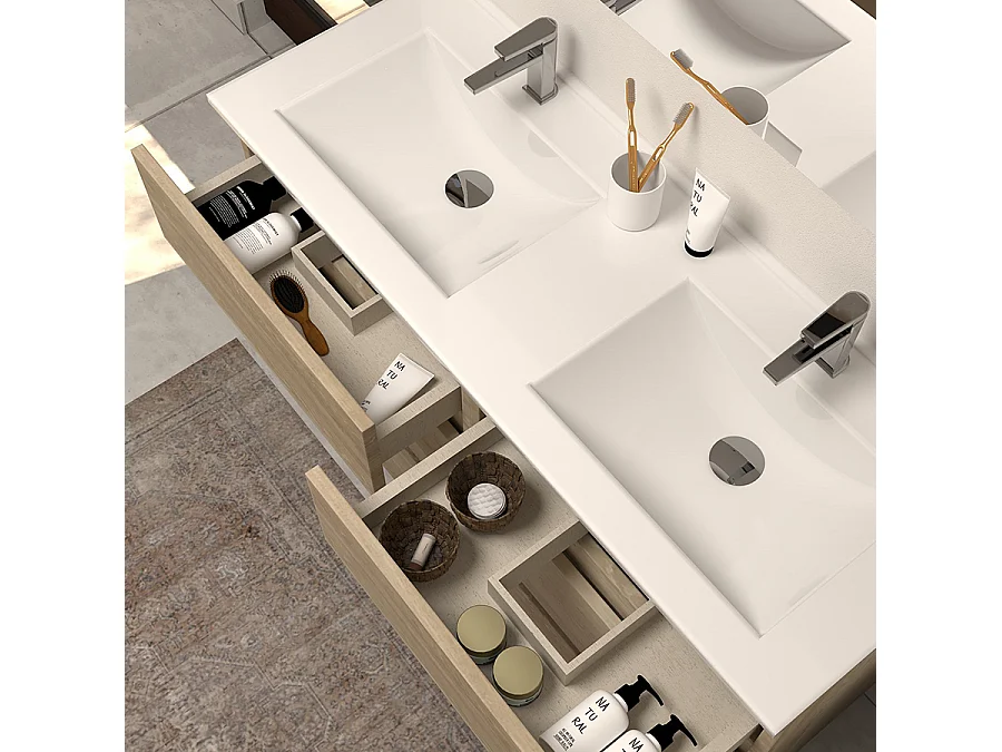 Meuble de salle de bain 120cm double vasque - sans miroir - 6 tiroirs - nebraska (bois clair) - MAYOR