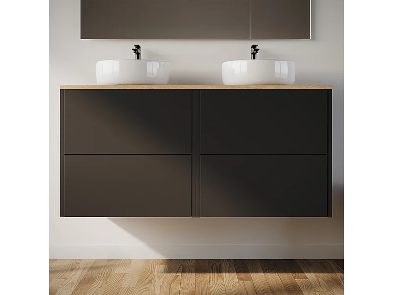 Meuble de salle de bain 120cm avec vasque à poser ronde - 4 tiroirs - sans miroir - noir - MONA