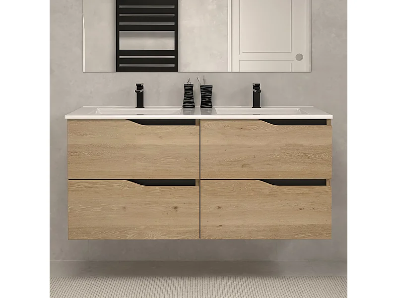 Meuble de salle de bain 120cm double vasque - sans miroir - 4 tiroirs - madera miel (bois clair) - LUNA