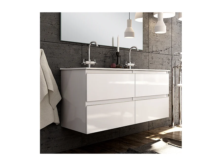 Meuble de salle de bain 120cm double vasque - 4 tiroirs - sans miroir - BALEA - blanc