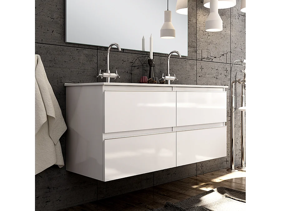 Meuble de salle de bain 120cm double vasque - 4 tiroirs - sans miroir - BALEA - blanc