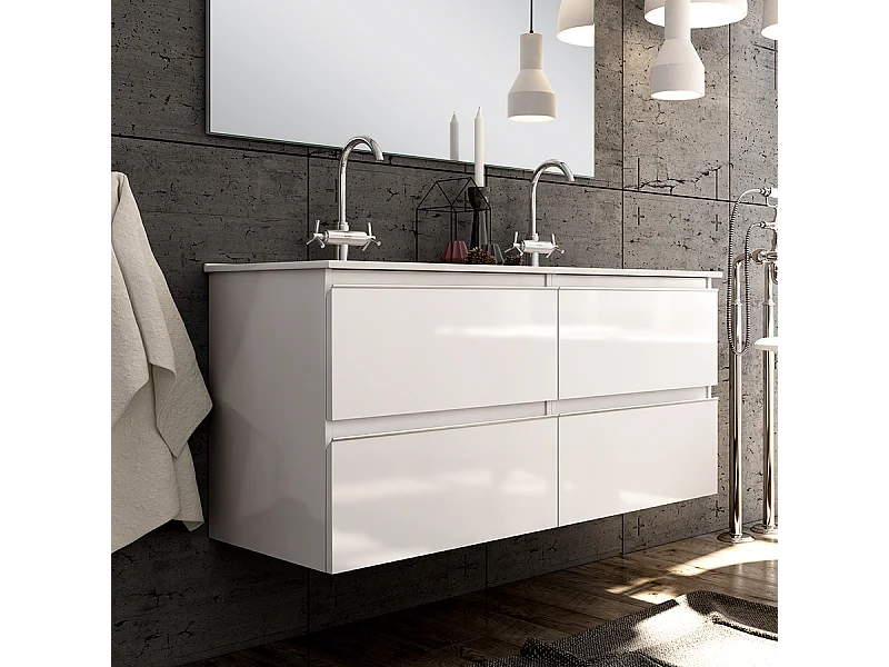Meuble de salle de bain 120cm double vasque - 4 tiroirs - sans miroir - BALEA - blanc
