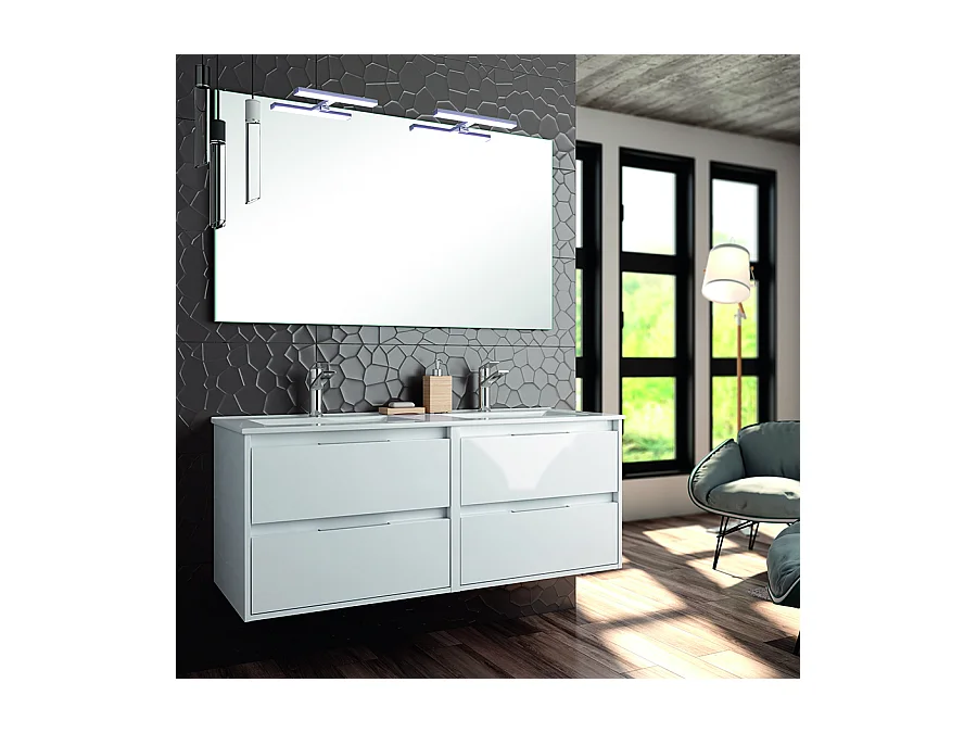 Meuble de salle de bain 120cm double vasque - 4 tiroirs - IRIS - blanc