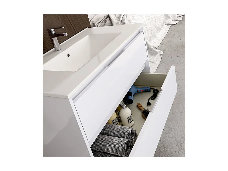 Meuble de salle de bain 120cm double vasque - 4 tiroirs - IRIS - blanc