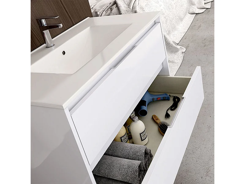 Meuble de salle de bain 120cm double vasque - 4 tiroirs - IRIS - blanc