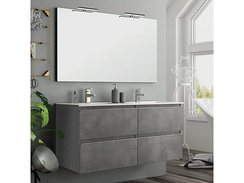 Meuble de salle de bain 140cm double vasque - 4 tiroirs - BALEA - ciment (gris)