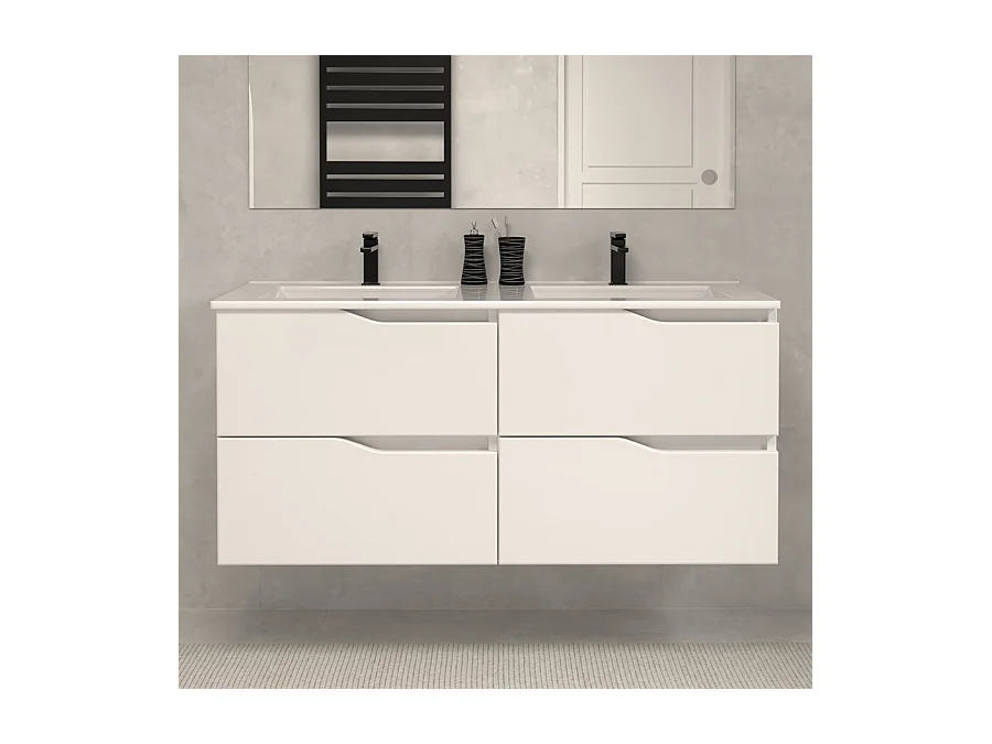 Meuble de salle de bain 140cm double vasque - 4 tiroirs - sans miroir - blanc - LUNA