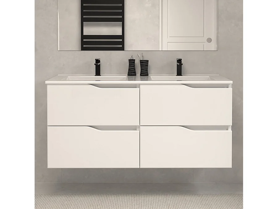 Meuble de salle de bain 140cm double vasque - 4 tiroirs - sans miroir - blanc - LUNA