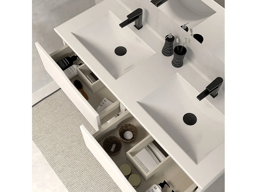 Meuble de salle de bain 140cm double vasque - 4 tiroirs - sans miroir - blanc - LUNA