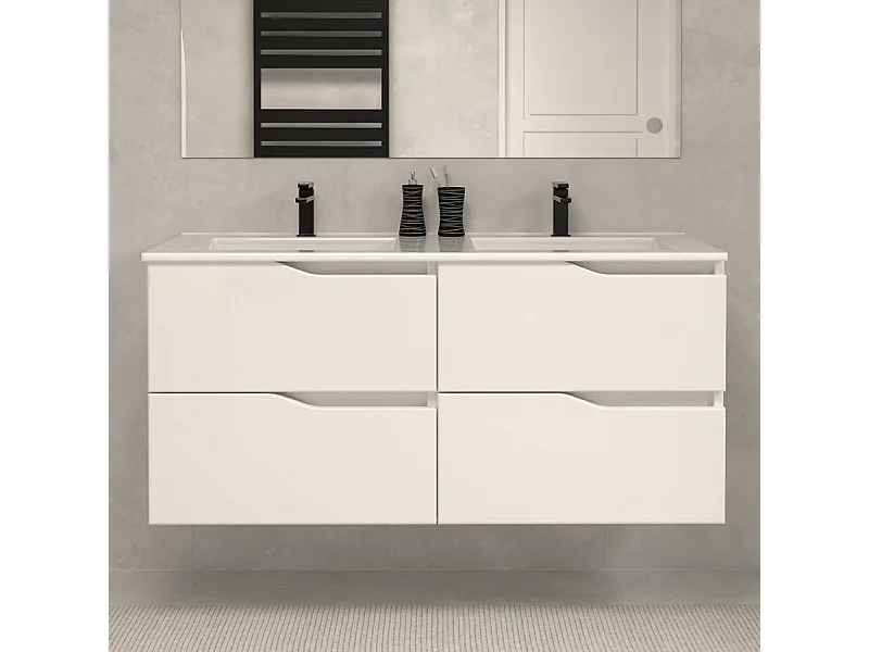 Meuble de salle de bain 140cm double vasque - 4 tiroirs - sans miroir - blanc - LUNA