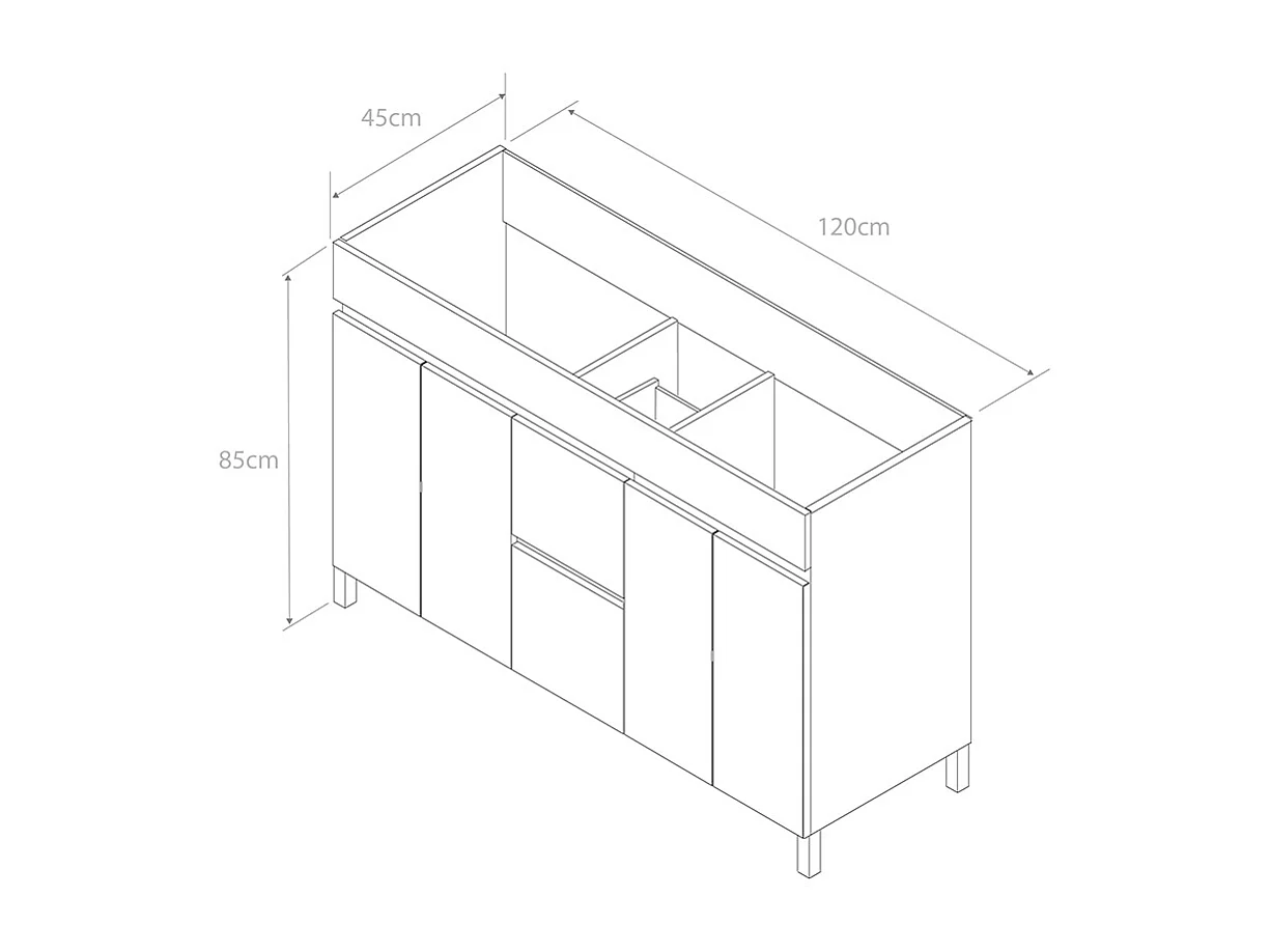 Meuble de salle de bain 120cm sur pieds avec vasque déporté - sans miroir - portes et tiroirs - blanc - HARO