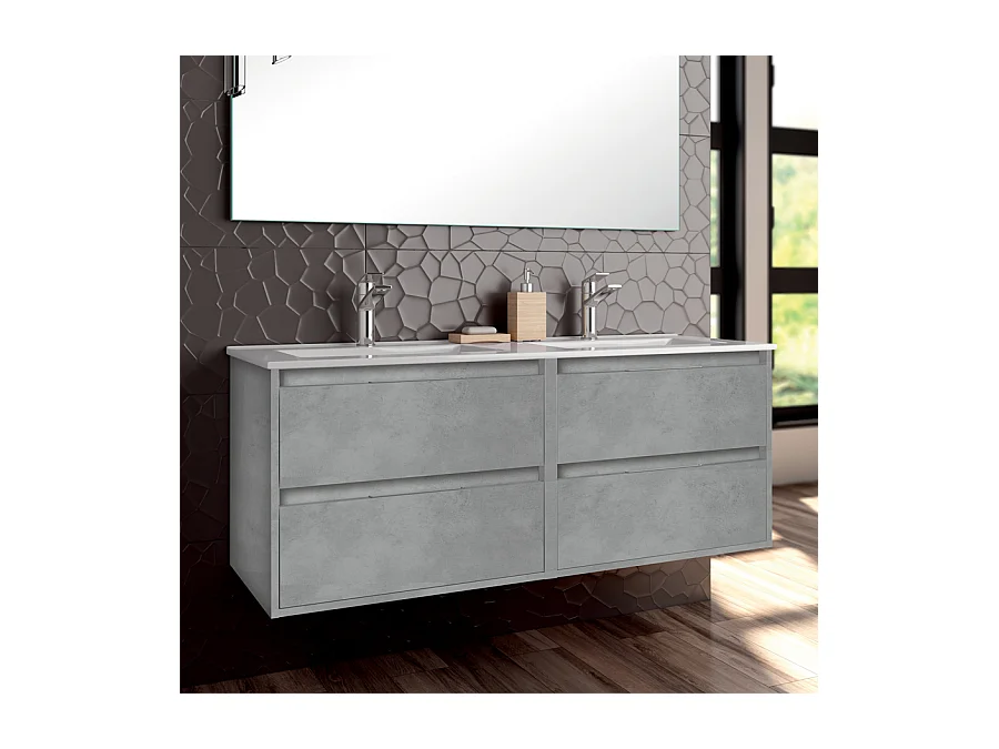 Meuble de salle de bain 120cm double vasque - 4 tiroirs - IRIS - ciment (gris)