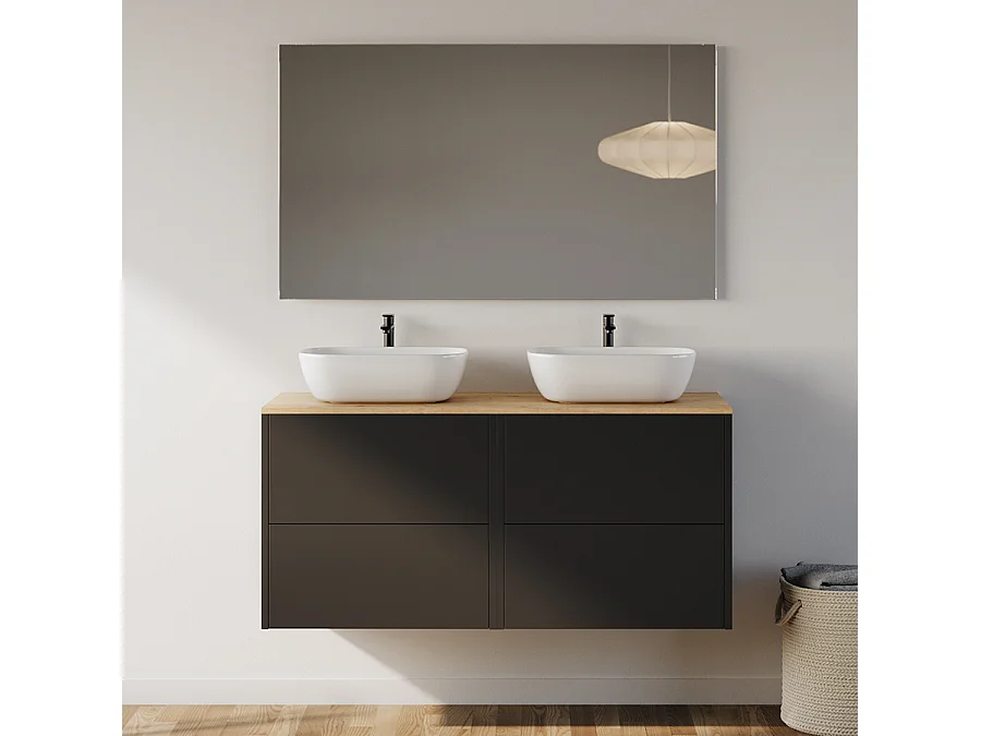 Meuble de salle de bain 120cm avec vasque à poser arrondie - 4 tiroirs - noir - MONA