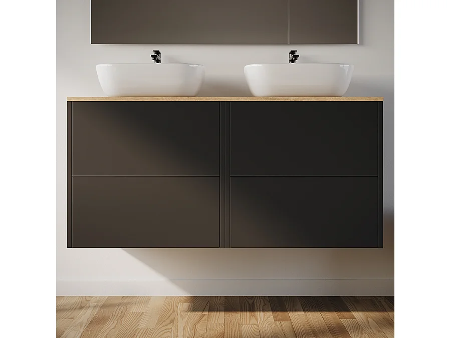 Meuble de salle de bain 120cm avec vasque à poser arrondie - 4 tiroirs - noir - MONA