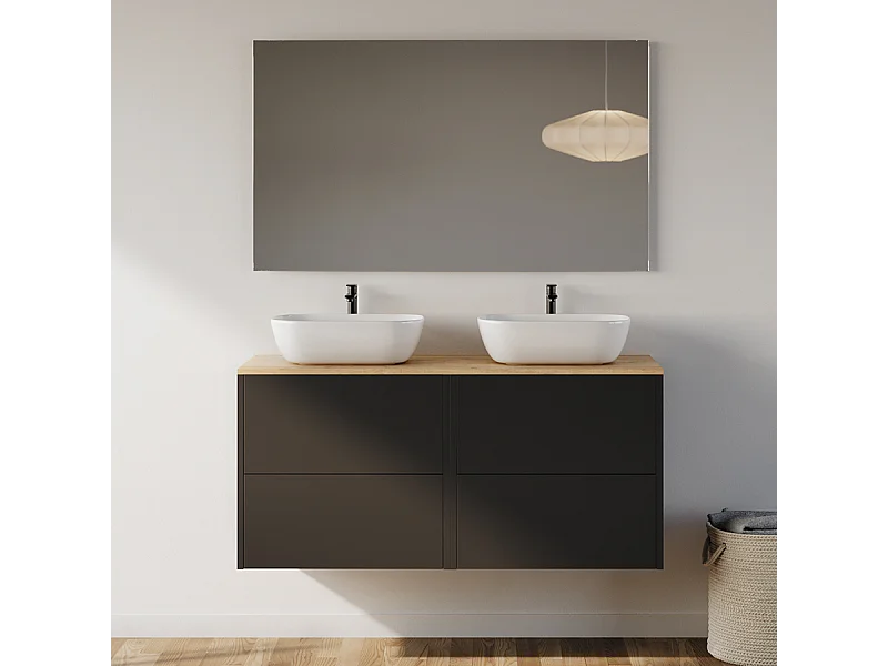 Meuble de salle de bain 120cm avec vasque à poser arrondie - 4 tiroirs - noir - MONA