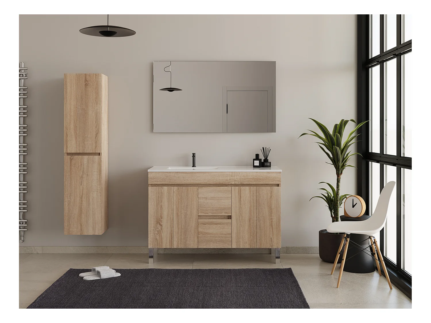 Meuble de salle de bain 120cm sur pieds avec vasque déporté - portes et tiroirs - cambrian (chêne clair) - HARO