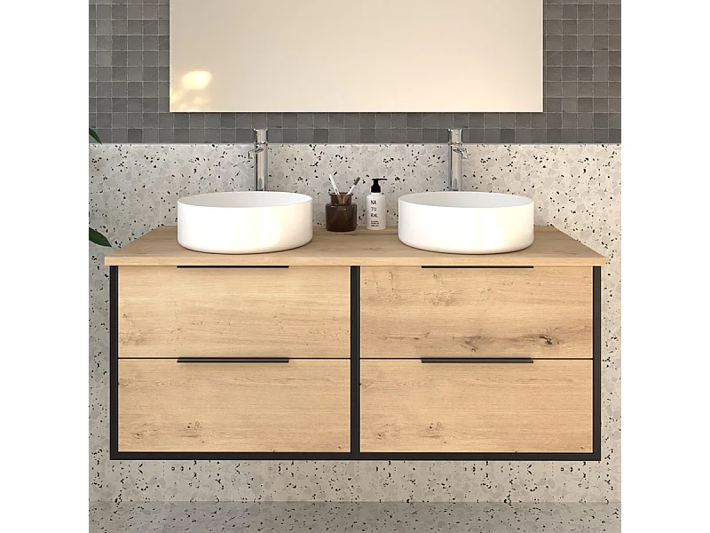 Meuble de salle de bain sans miroir avec vasques à poser rondes ALBA - Noir - 120cm