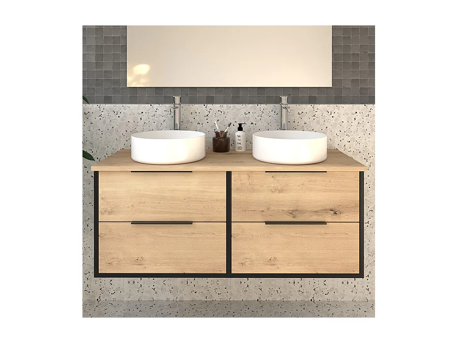 Meuble de salle de bain sans miroir avec vasques à poser rondes ALBA - Noir - 120cm