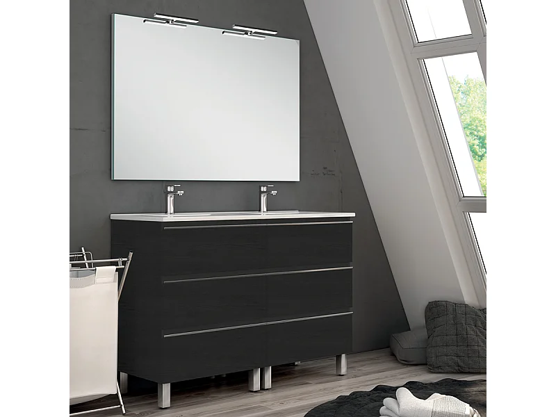 Meuble de salle de bain 140cm double vasque - 6 tiroirs - PALMA - ebony (bois noir)