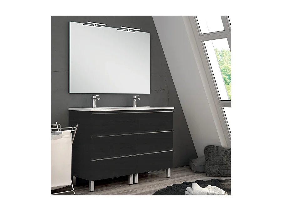 Meuble de salle de bain 140cm double vasque - 6 tiroirs - PALMA - ebony (bois noir)