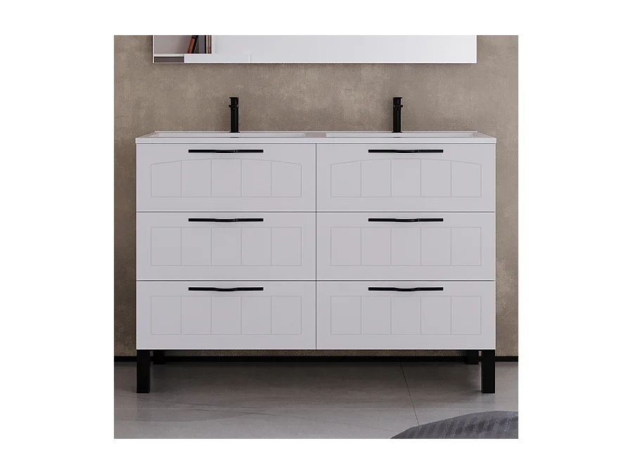 Meuble de salle de bain 140cm double vasque - 6 tiroirs - sans miroir - blanc - CALA