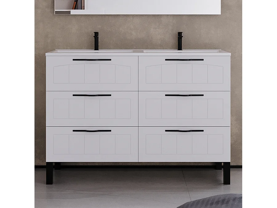 Meuble de salle de bain 140cm double vasque - 6 tiroirs - sans miroir - blanc - CALA