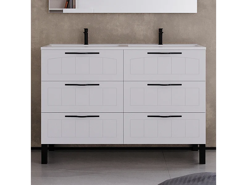 Meuble de salle de bain 140cm double vasque - 6 tiroirs - sans miroir - blanc - CALA