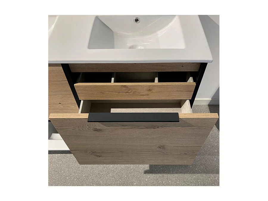 Meuble de salle de bain 120cm double vasque - 2 façades et 4 tiroirs - sans miroir - ALBA - noir/roble