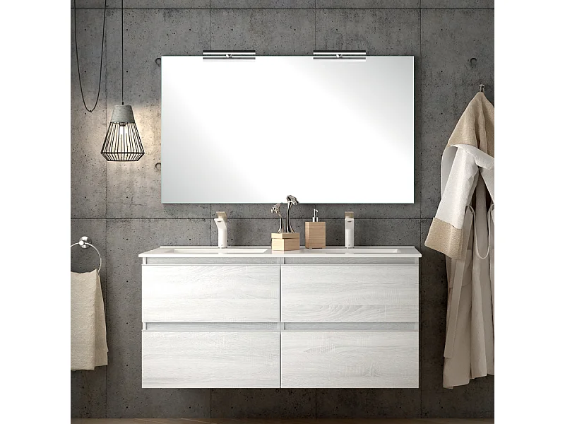 Meuble de salle de bain 120cm double vasque - 4 tiroirs - BALEA - hibernian (bois blanchi)