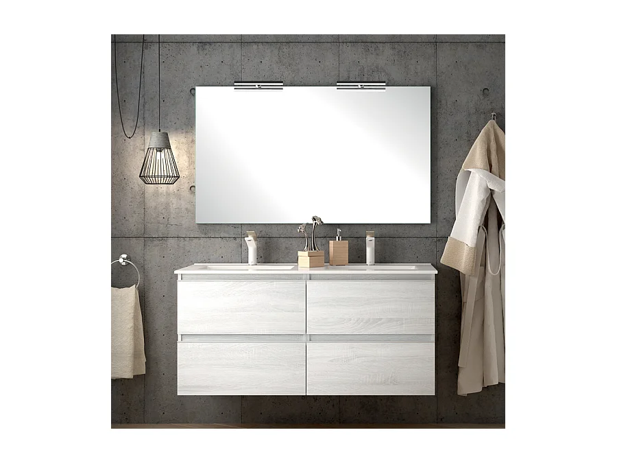 Meuble de salle de bain 120cm double vasque - 4 tiroirs - BALEA - hibernian (bois blanchi)