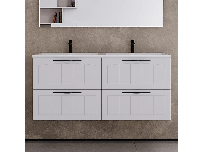 Meuble de salle de bain 140cm double vasque - 4 tiroirs - sans miroir - blanc - PIA