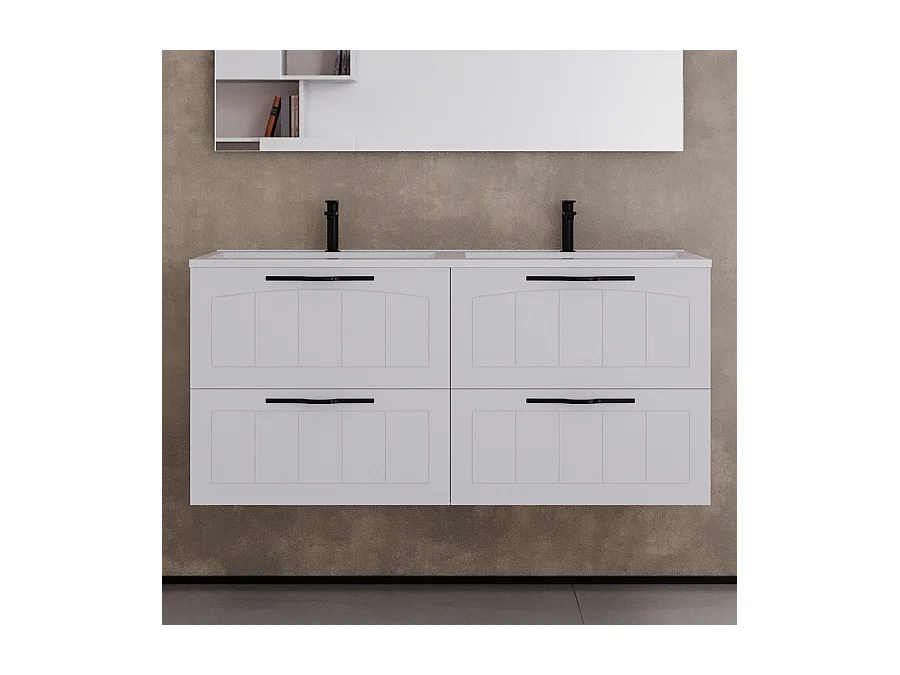 Meuble de salle de bain 140cm double vasque - 4 tiroirs - sans miroir - blanc - PIA