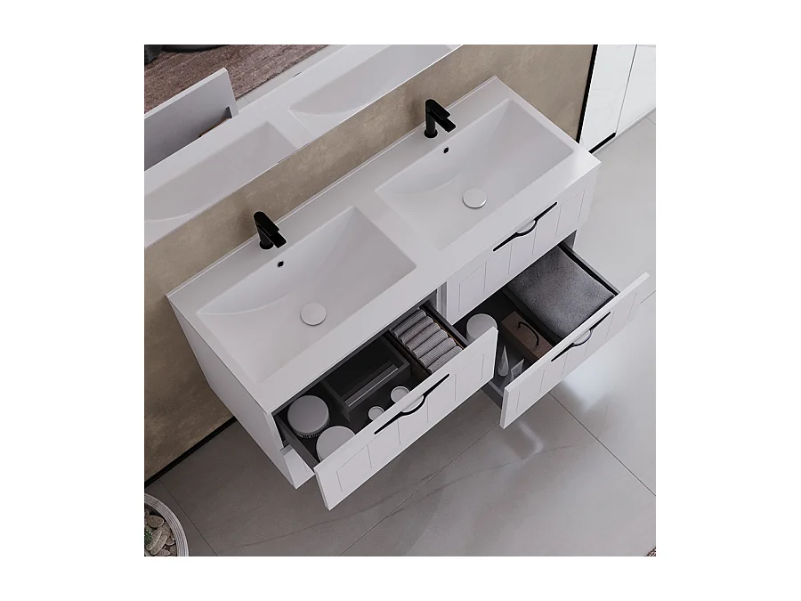 Meuble de salle de bain 140cm double vasque - 4 tiroirs - sans miroir - blanc - PIA