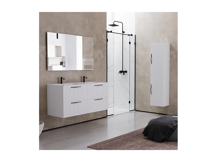 Meuble de salle de bain 140cm double vasque - 4 tiroirs - sans miroir - blanc - PIA