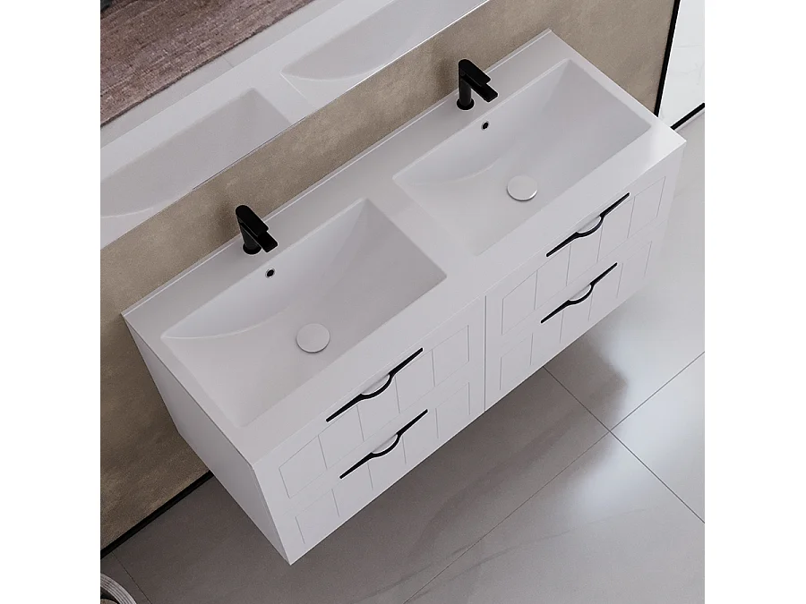 Meuble de salle de bain 140cm double vasque - 4 tiroirs - sans miroir - blanc - PIA