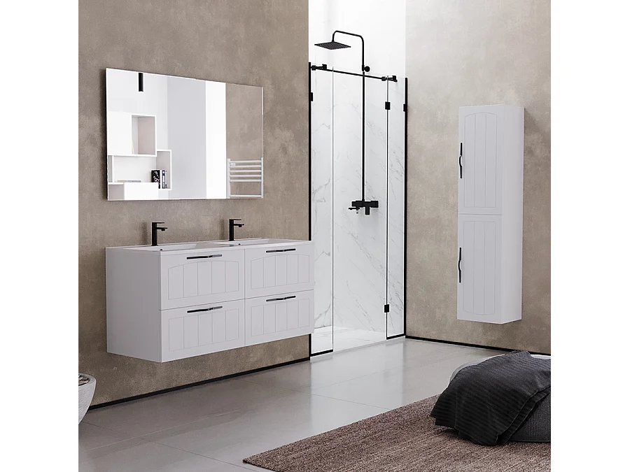 Meuble de salle de bain 140cm double vasque - 4 tiroirs - sans miroir - blanc - PIA